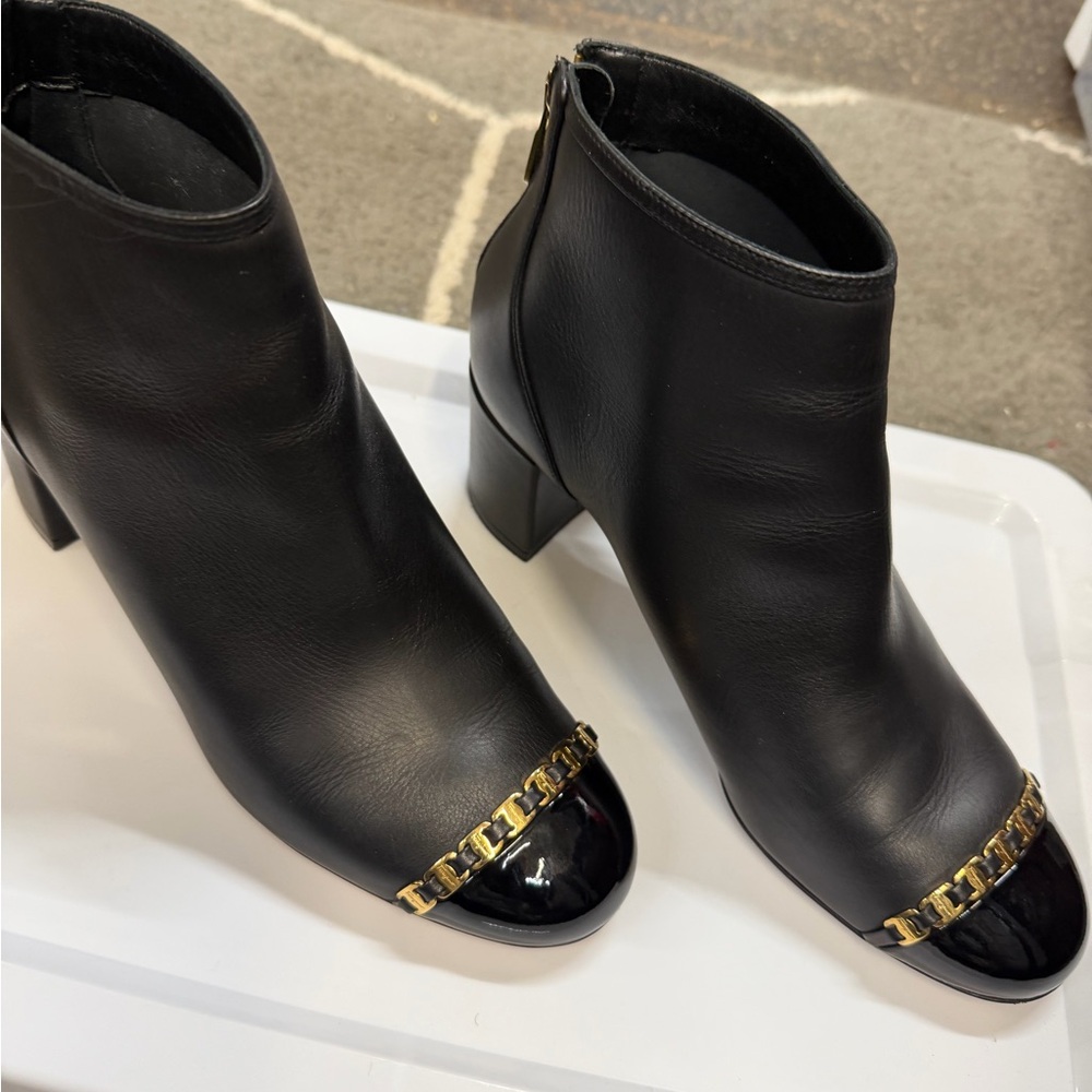 Salvatore Ferragamo Black Ankle Boots with Gold Accent